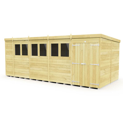 18ft x 8ft Pent Shed - Double Door with Windows