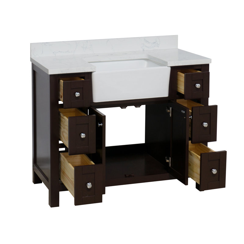Yorkshire Chocolate 42'' Farmhouse Single Bathroom Vanity with Engineered Marble Top