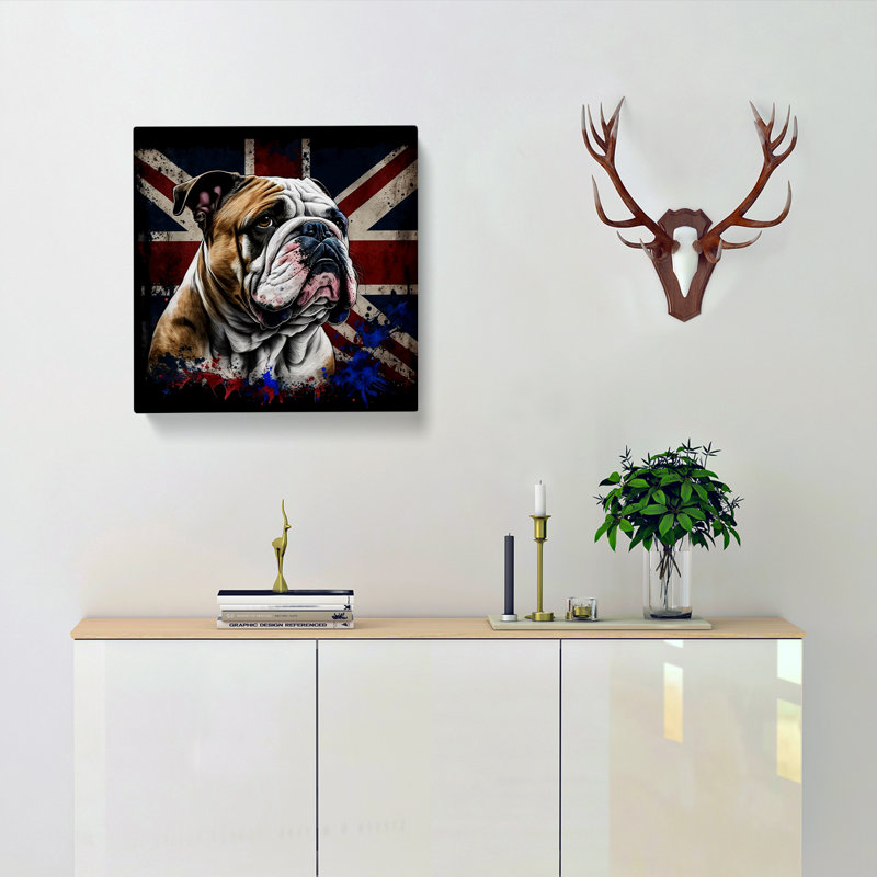 British Bulldog Graffiti - Wrapped Canvas - Framed Print, 50cm H x 50cm W x 3cm D