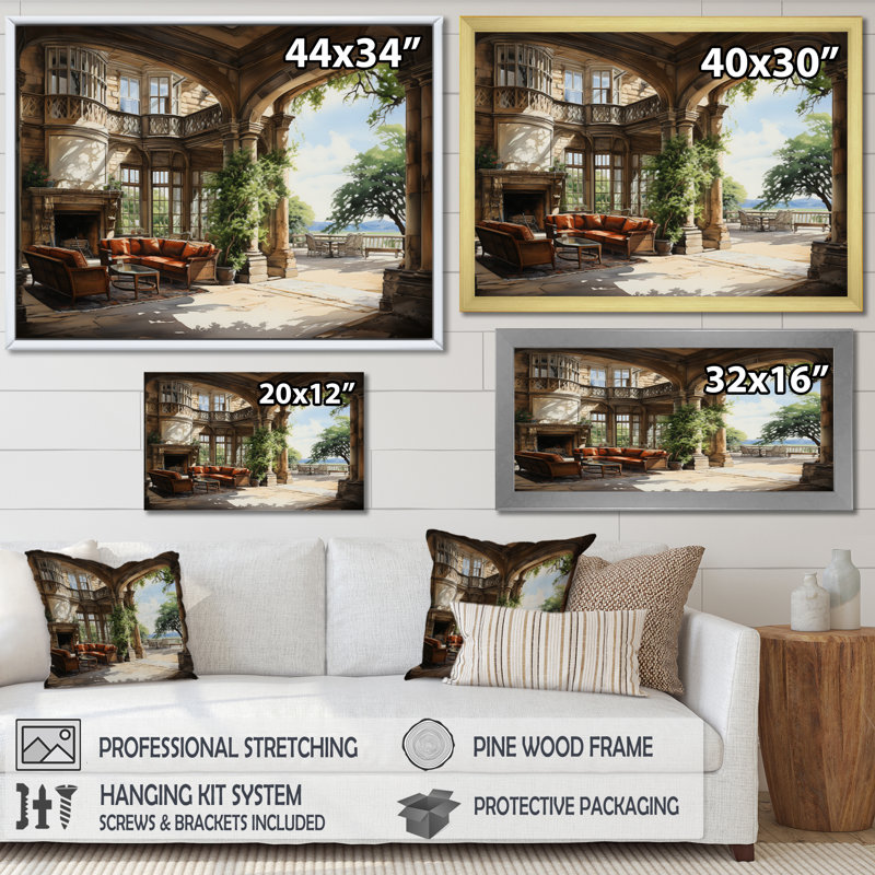 Country Club Elegant Retreat II - reproduction sur toile, H 12 po x l 20 po x P 1 po, Cadre flottant noir