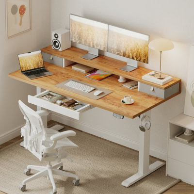 Bureau électrique à hauteur réglable avec tablette de rangement, bureau debout avec 3 tiroirs pour le bureau personnel