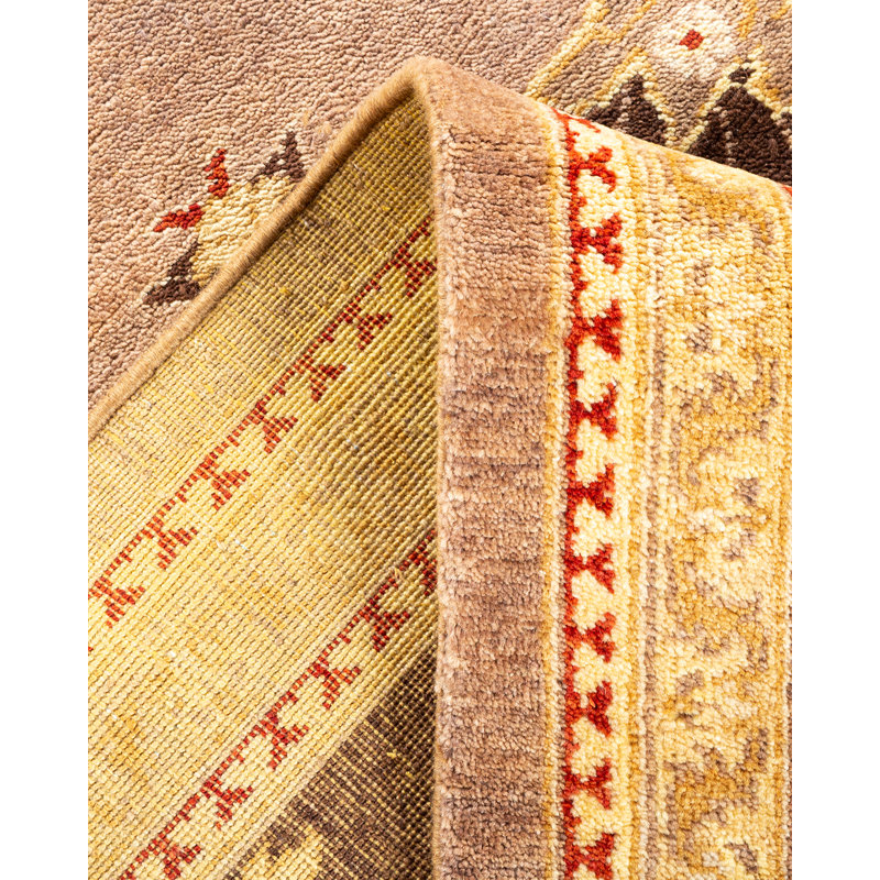 Tapis brun noué à la main de conception unique 8 pi 3 po x 10 pi 6 po Sady