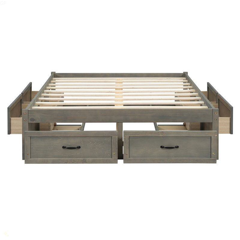 Lit plateforme avec 6 tiroirs de rangement, Gris antique, Double
