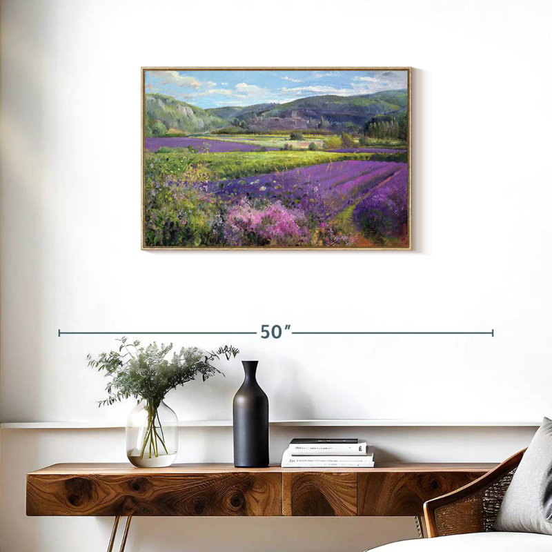 Champs de lavande dans la vieille Provence, 31 po x 21 po, Cadre flottant en bois naturel