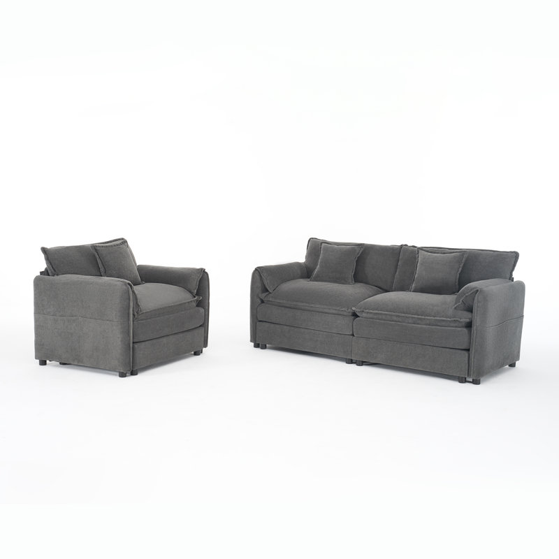 Ensemble de causeuse et fauteuil en chenille 2 pièces Elara, Gris