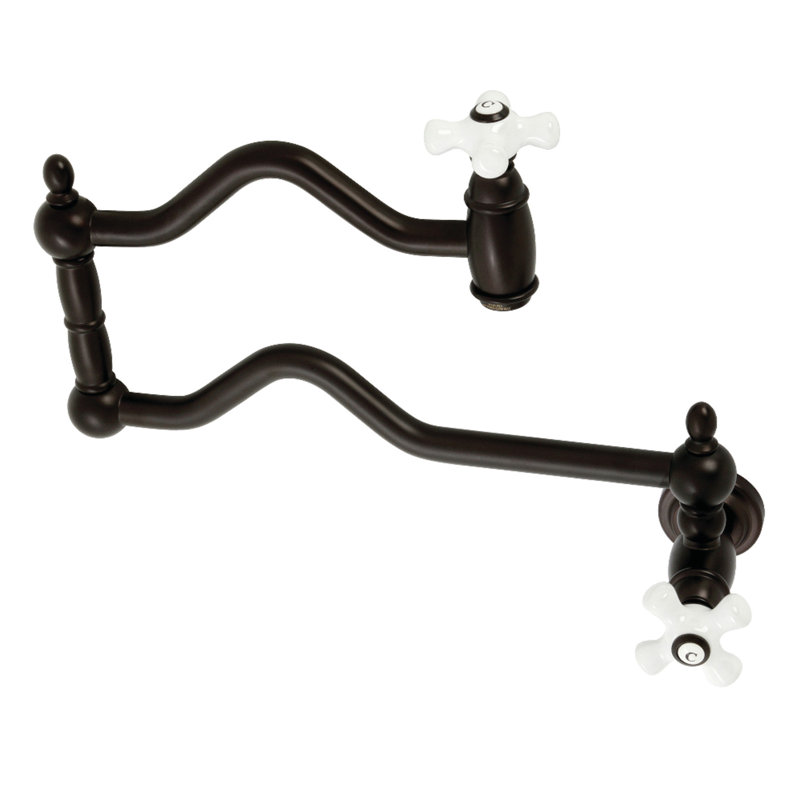 Kingston Brass Heritage Two-Handle 1-Hole Wall Mount Pot Filler Faucet, Oil Rubbed Bronze
