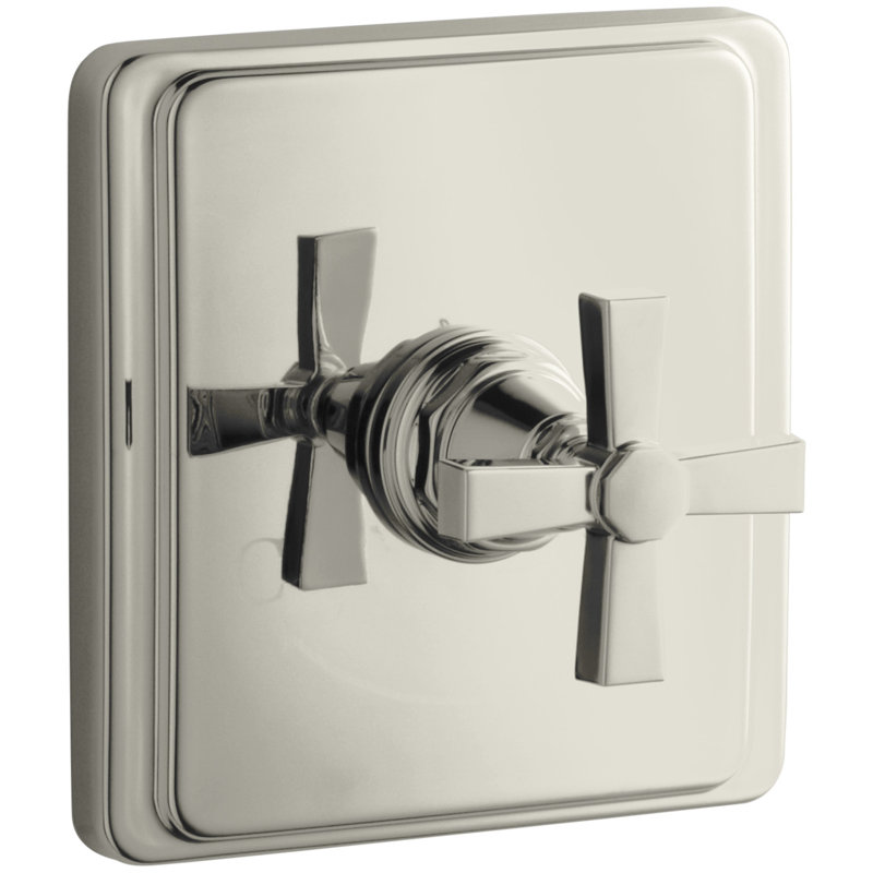 Pinstripe Pure Valve Trim with Pure Design Cross Handle for Thermostatic Valve, Requires Valve, Vibrant Polished Nickel