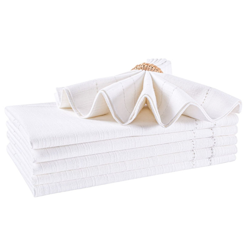 Serviettes de table blanches en coton 20 po x 20 po - Lavable avec deux bords ajourés