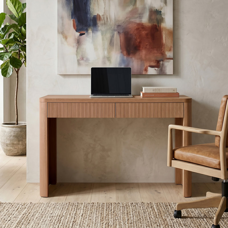 Bureau cannelé rectangulaire en chêne blond de 47,5 po de large Palmera, Blonde Oak