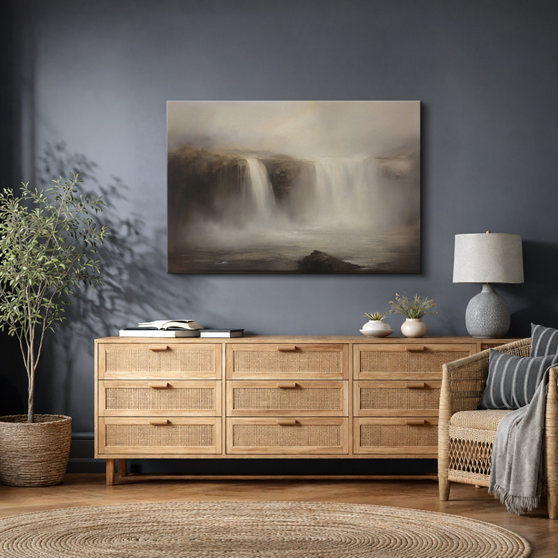 «Warm Beige Waterfall», art de paysage, photos de salon, impression sur toile encadrée, H 32 po x l 48 po x P 1,5 po