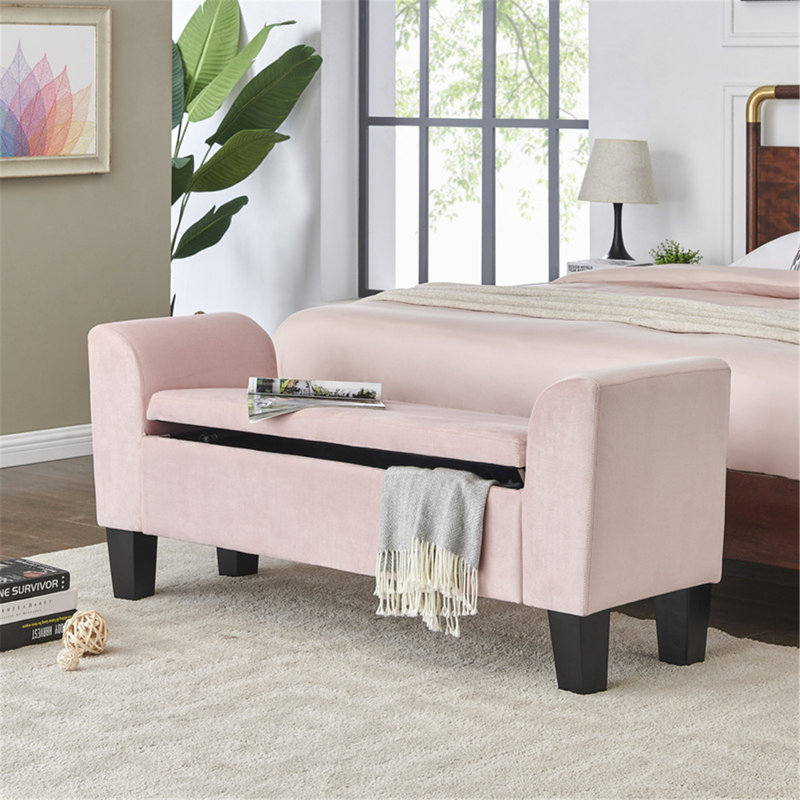 Banc avec rangement Ellesef, Velours rose