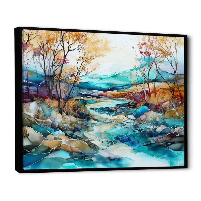 "Turquoise and Brown", impression sur toile encadrée, H 16 po x l 32 po x P 1 po, Cadre flottant noir