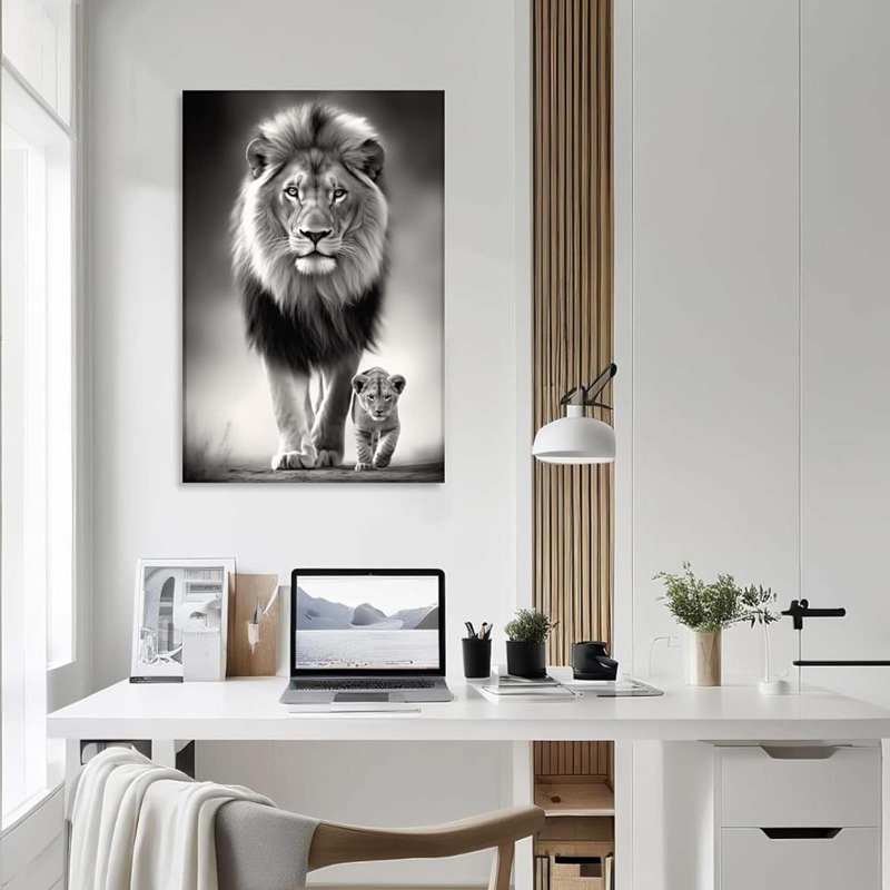 Canvas Wall Art Lion Decor Picture Lion And Cub Prints Wild Animal Poster Modern Artwork, 45 cm H x 30 cm W