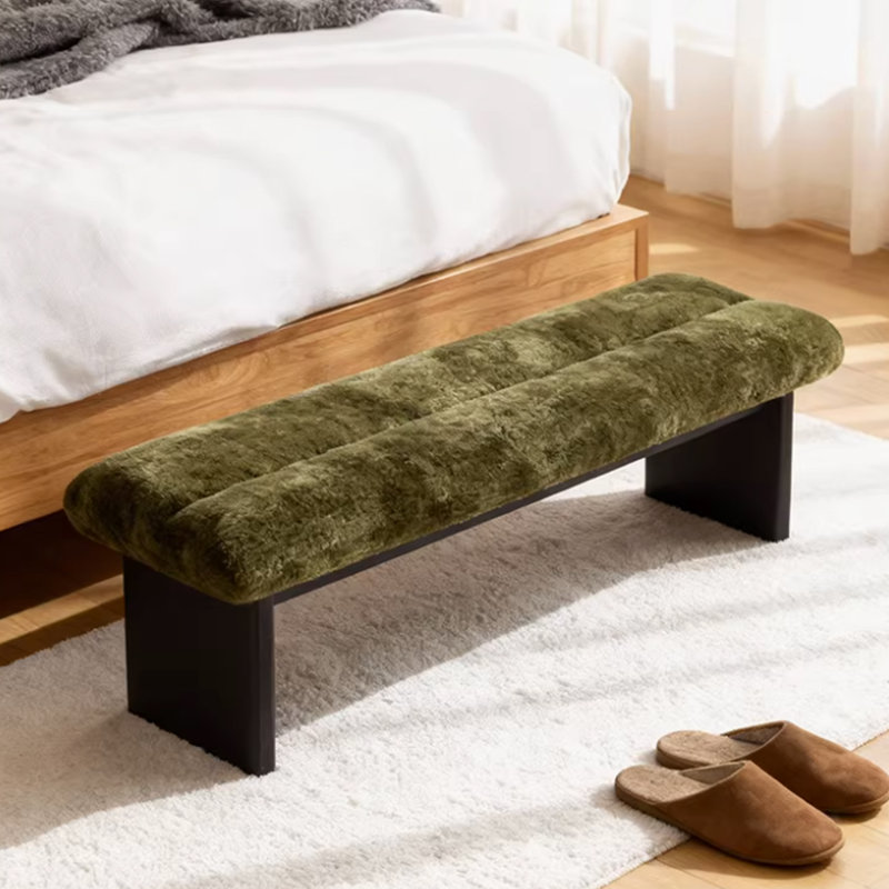 Banc rembourré vert en bois massif, H 17,72 po x l 47,24 po x P 15,75 po
