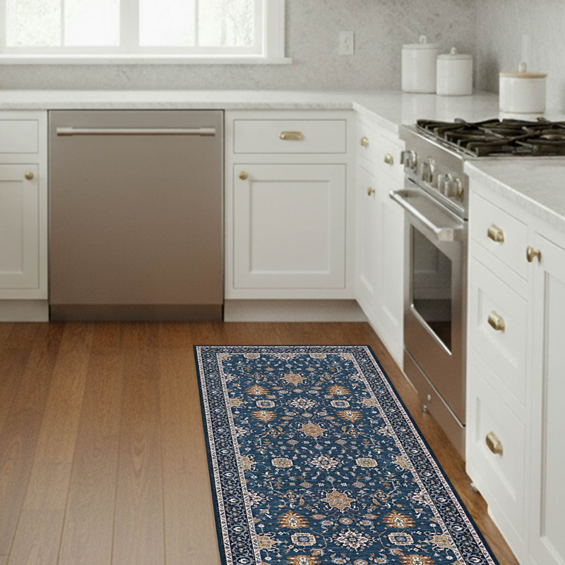 Laura Ashley Aure Machine Washable Imagine Printed Chenille Rugs 1-Piece, Runner 2'2" x 8', Blue