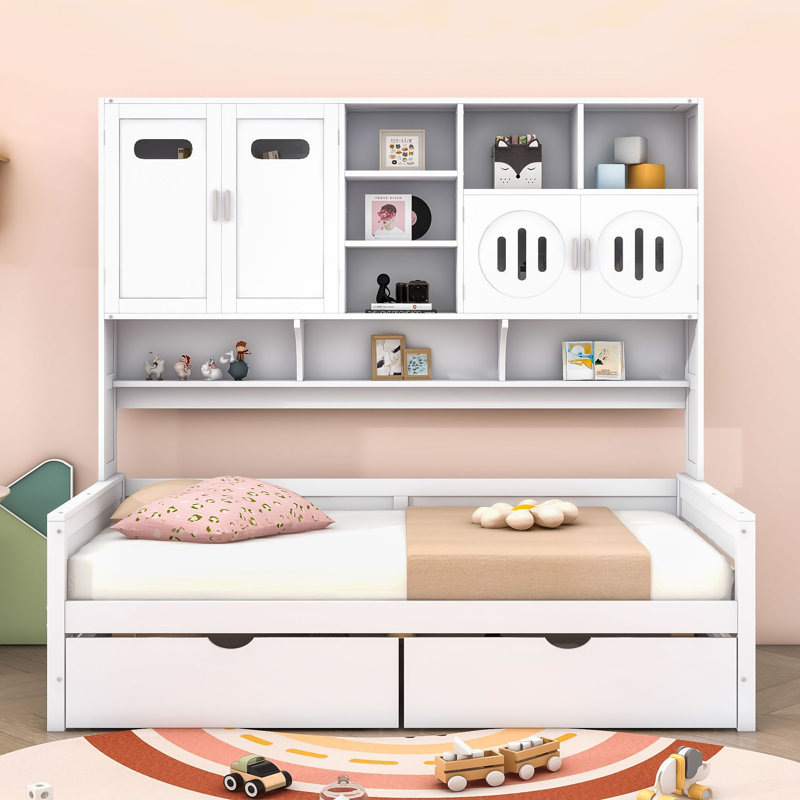 Gurbani Multi-Functional Wood Daybed with Built-in Storage Drawers, Twin, White