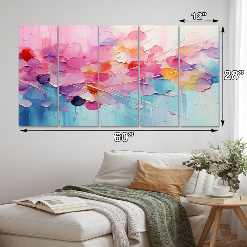 Pink Blue Pastel Patchwork - 5 Piece Wrapped Canvas Print
