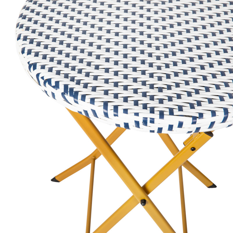 Three Piece Folding Set in PE Rattan with Metal Frames for Indoor and Outdoor Use, Navy/White