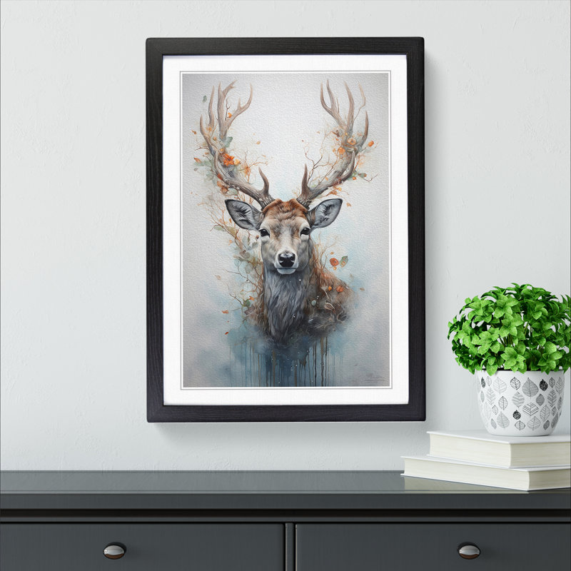Deer Conceptual - Single Picture Frame Print on Wood, Black Framed, 46cm H x 34cm W