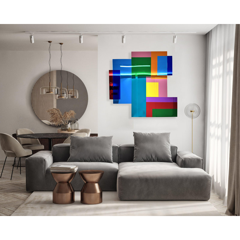 Art mural à large spectre géométrique - cubes en miroir en acrylique