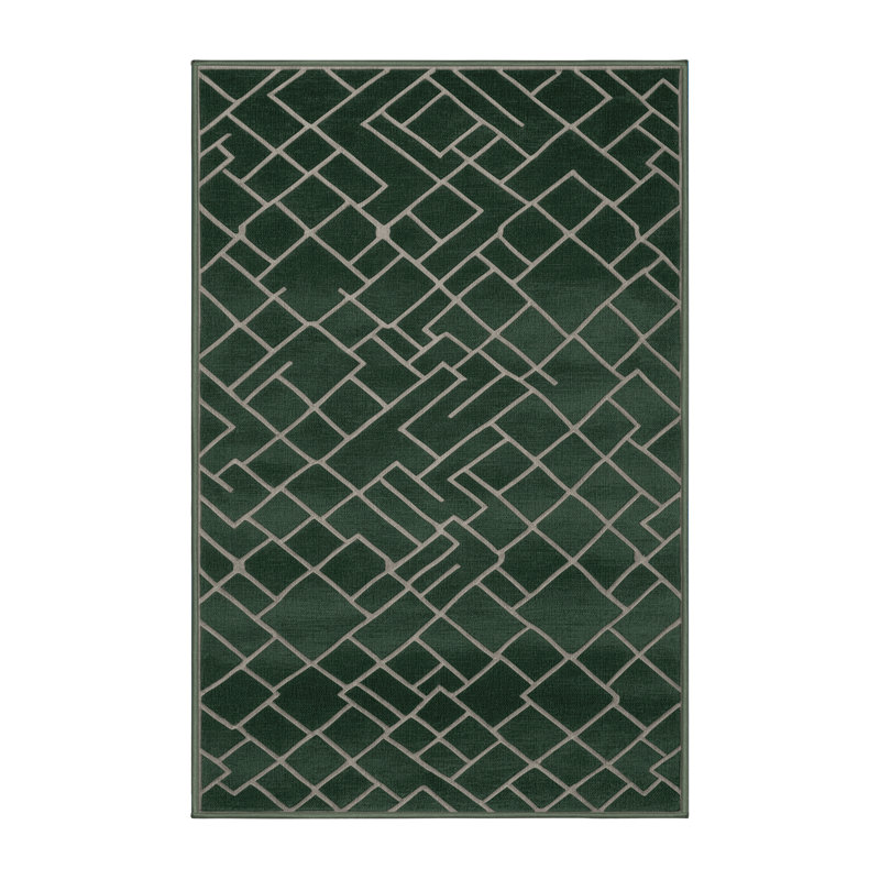 Machine Washable Trellis Green Area Rug, Rectangle 2' x 3'