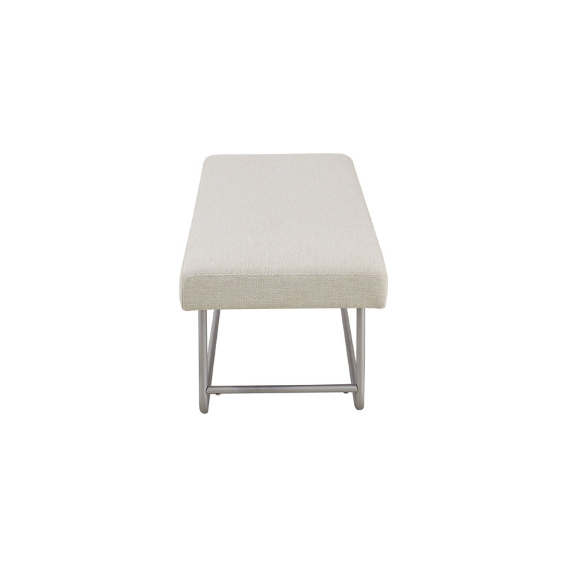 Ivory Upholstered Bedroom Bench with Silver Metal Base