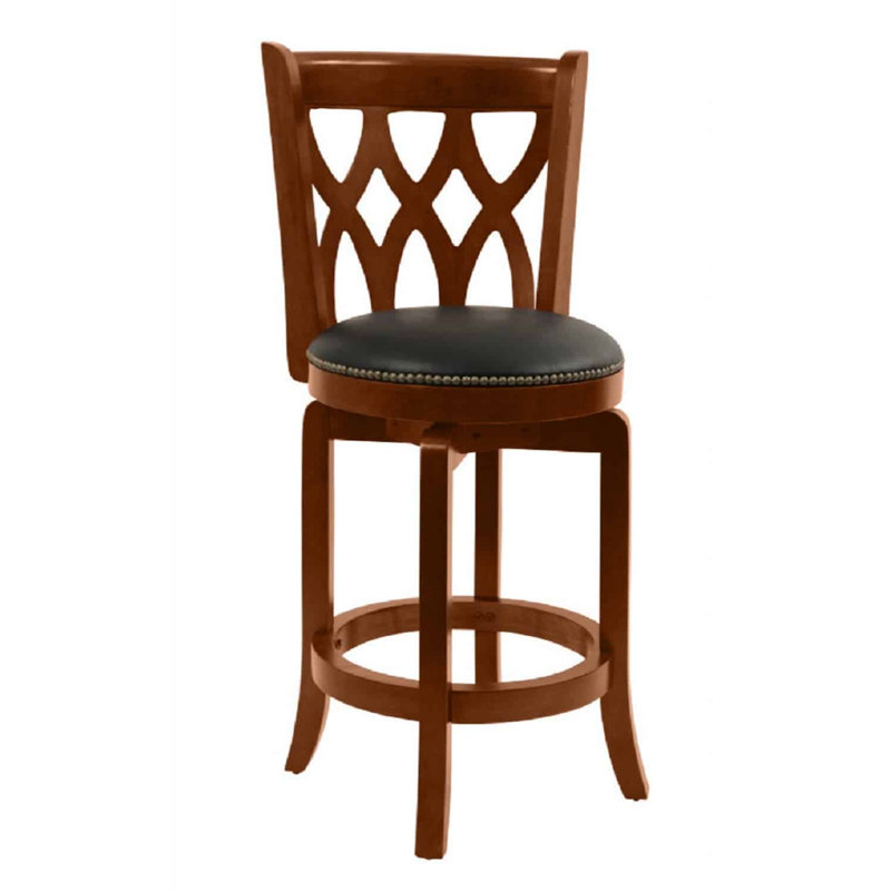 Harold Swivel Upholstered Faux Leather Counter Stool with Solid Wood Frame, Cherry, Counter Stool (24" Seat Height)