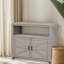 Armoire de patio en bois de sapin massif avec table de bar intérieure grise, conception à lattes élégante pour un look élégant, rangement pour grands outils, buffet, outils de rangement spacieux, multi --1135672081