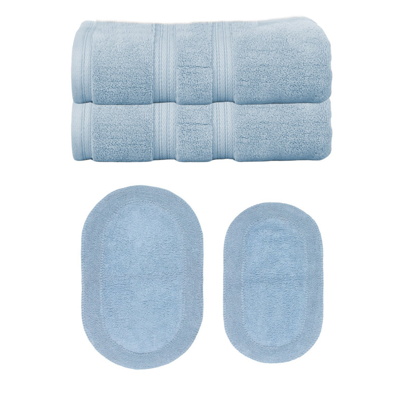 Ensemble de serviettes de bain 100% coton doux 2 pièces Brunk Collection (ensemble de 4), Bleu