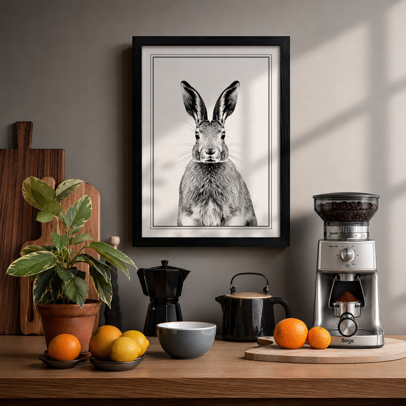 Hare Observational Study Botanical - Framed Print, A2 - 59.4 x 42.0 cm, Black