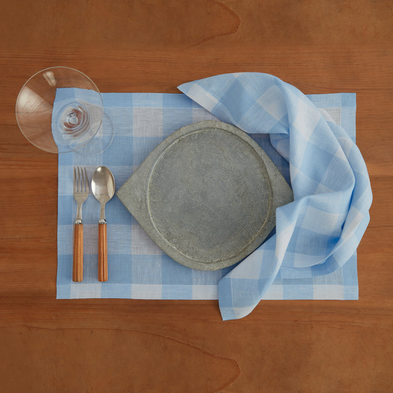 Buffalo Check - 100% Pure Linen Dinner Napkins, Blue Bell