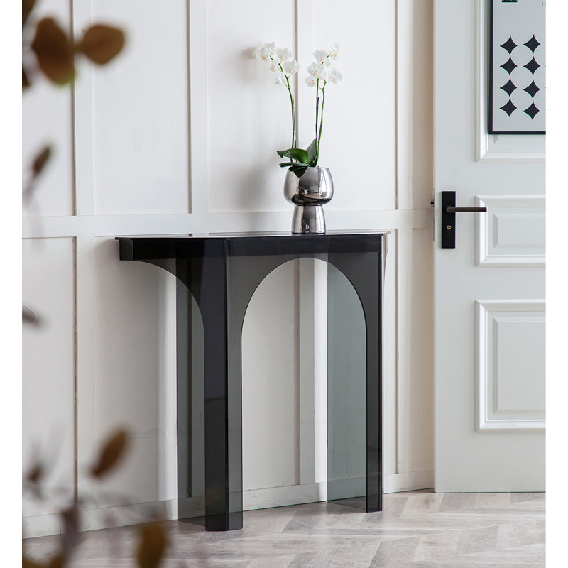 Black Hexagonal Acrylic Console Table, 35.43" H x 39.37" W x 11.02" D