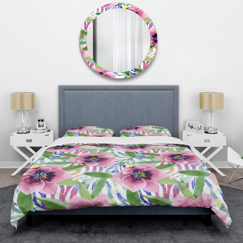 Fleurs de tulipes roses - Ensemble de housse de couette floral - Polyester en microfibre
