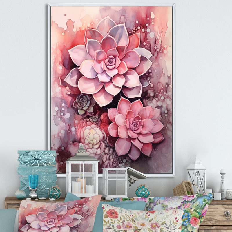 Rose, crème, résistance des plantes grasses, H 20 po x l 12 po x P 1 po, Cadre flottant blanc