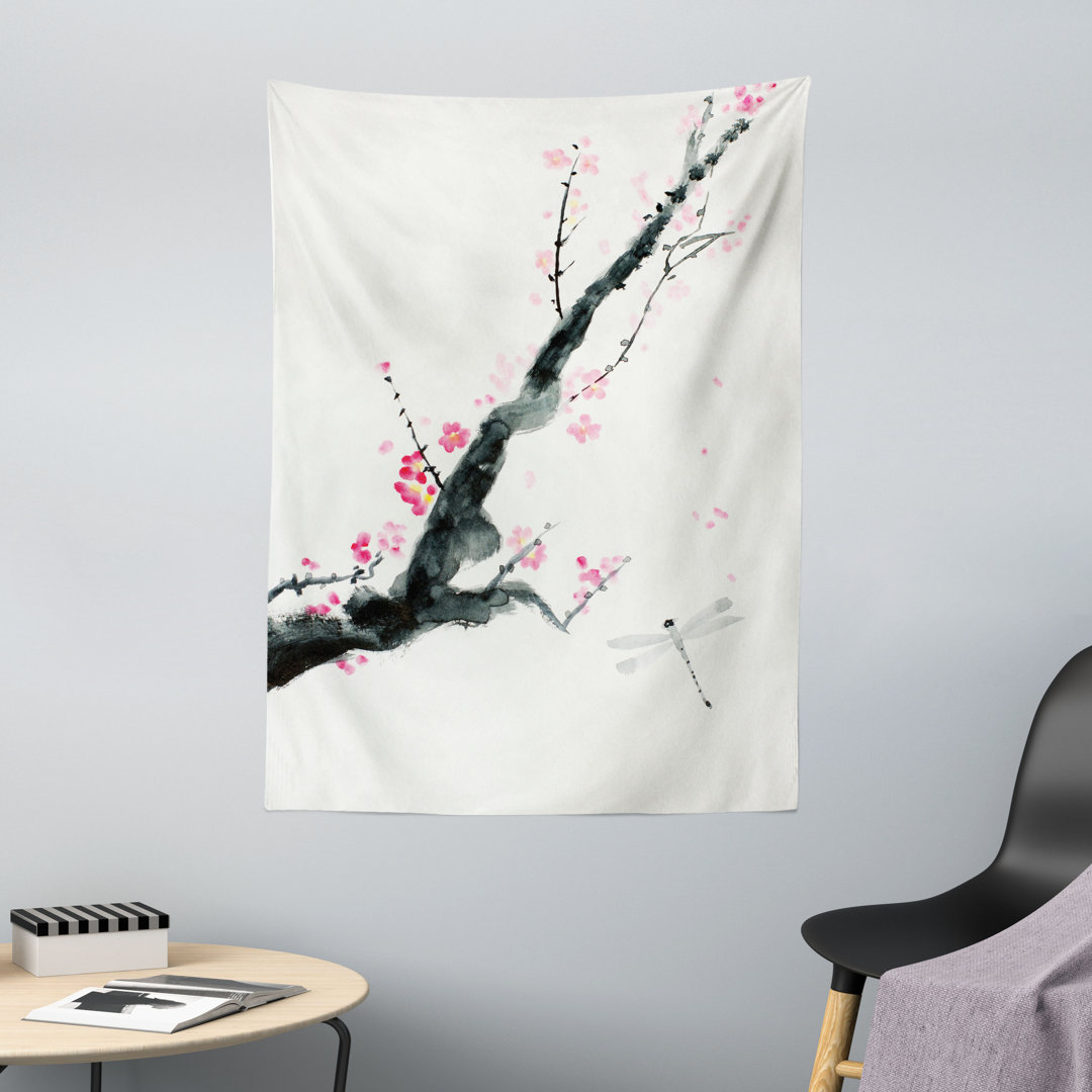 Wandteppich, Kirsche Sakura Baum, Blume, Pink Schwarz