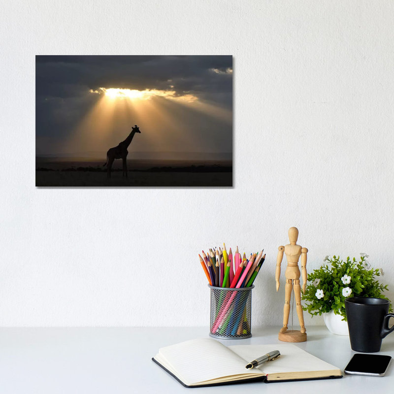 Sunset With Giraffe by Elmar Weiss - Wrapped Canvas Print, 20.32cm H x 30.48cm W x 1.91cm D