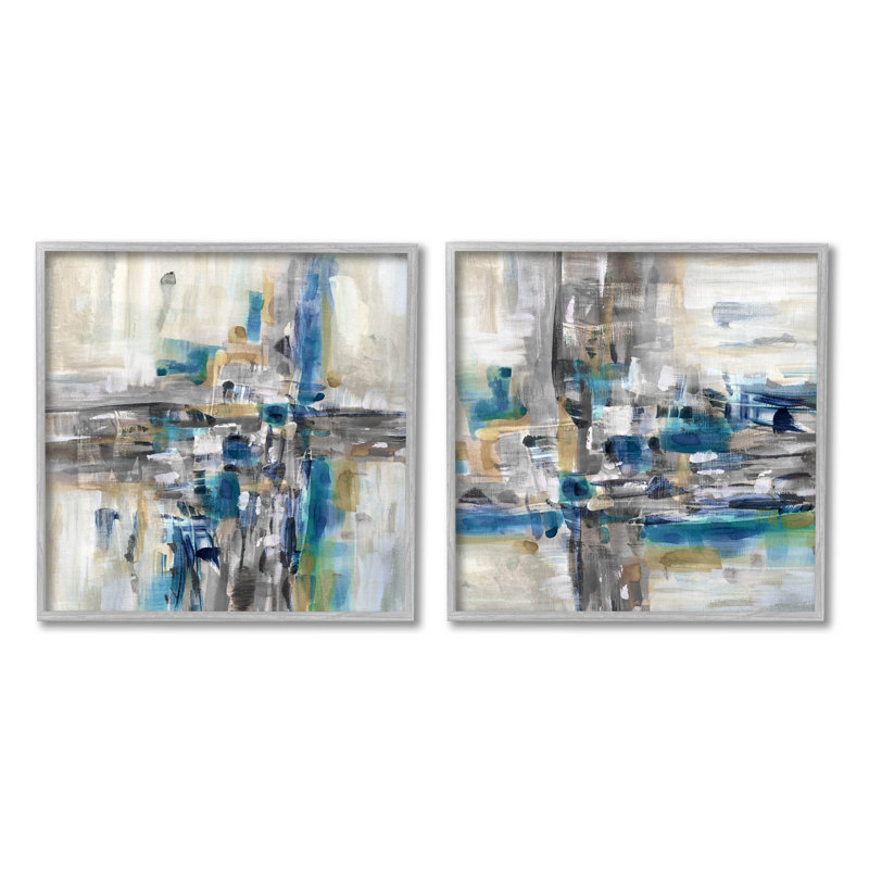 «Abstract Collage Chaotic Brush Strokes», ensemble de 2 impressions encadrées par Susan Jill, H 24 po x l 24 po x P 1,5 po