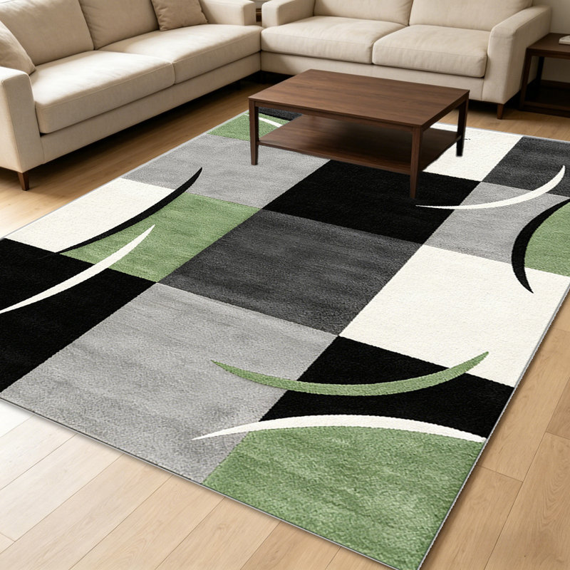Green Abstract Geometric carpet-easy to clean, machine-washable, soft and comfortable; suitable for door mats, kitchens, living rooms, bedrooms, corridors, and laundry areas. Easy to clean, durable carpet for home decoration.
