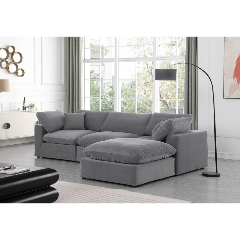 Kirstey Velvet L-Shaped Sectional Reversible, Grey Velvet