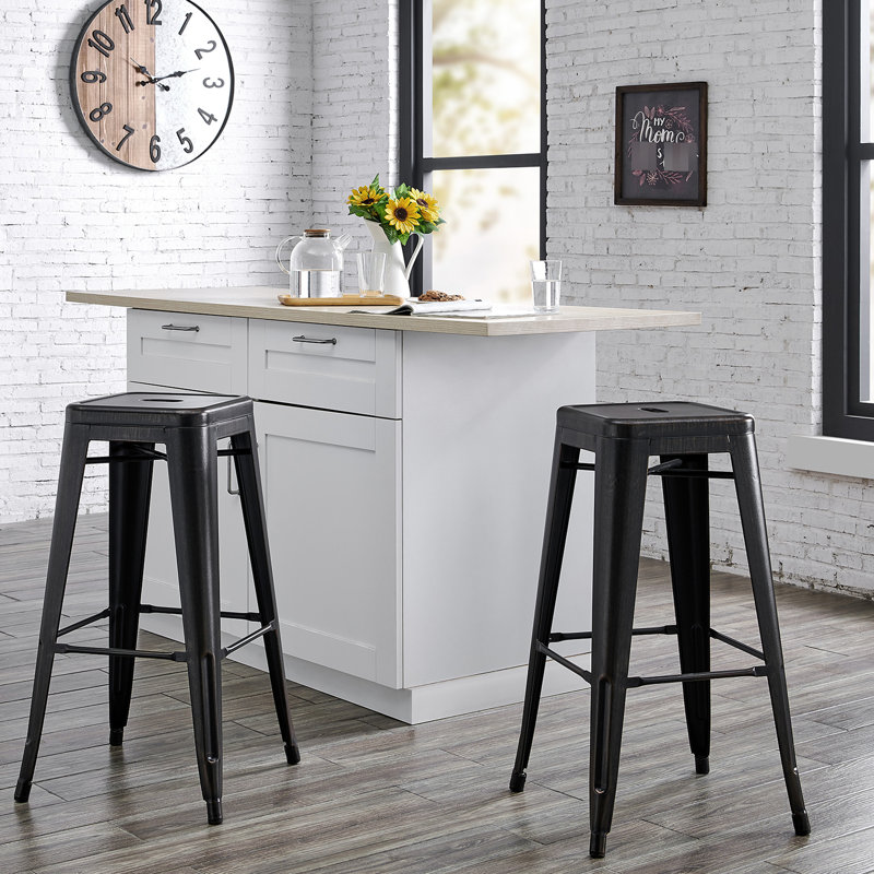 Tabourets de bar sans dossier Style de 2, hauteur de siège de 30 po, tabourets noirs + PC, empilables pour un rangement facile, cuisine et réglages idéaux, 2 pièces en métal rustique contemporain de 13 lb, siège standard,