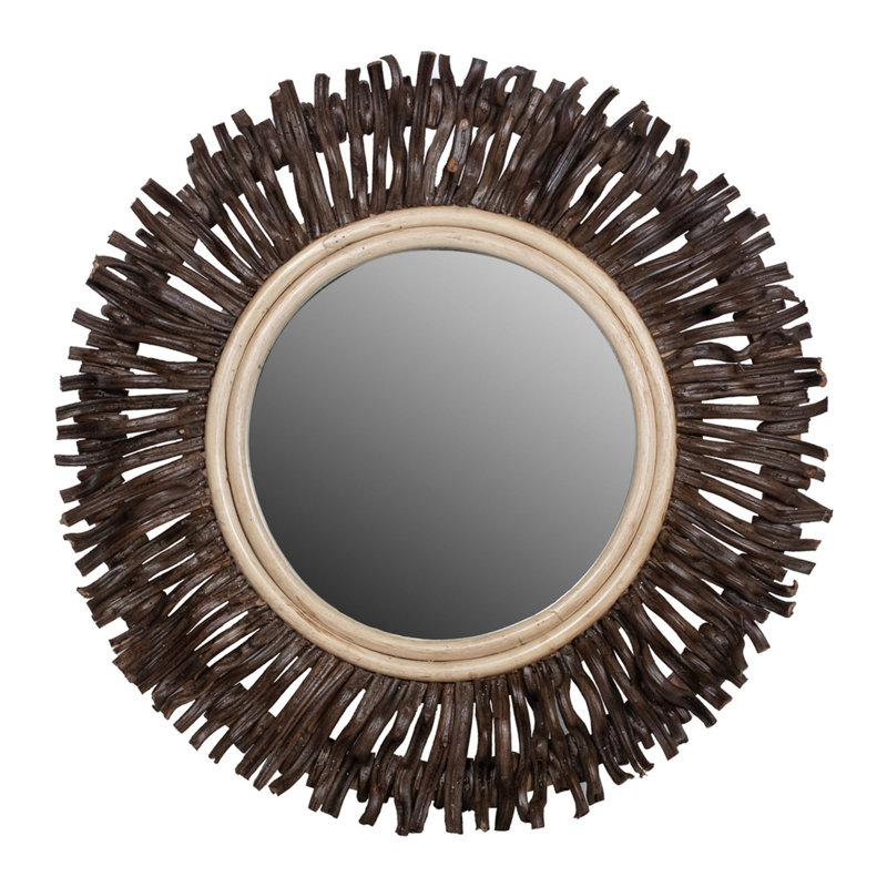 Miroir rond en rotin, Brun