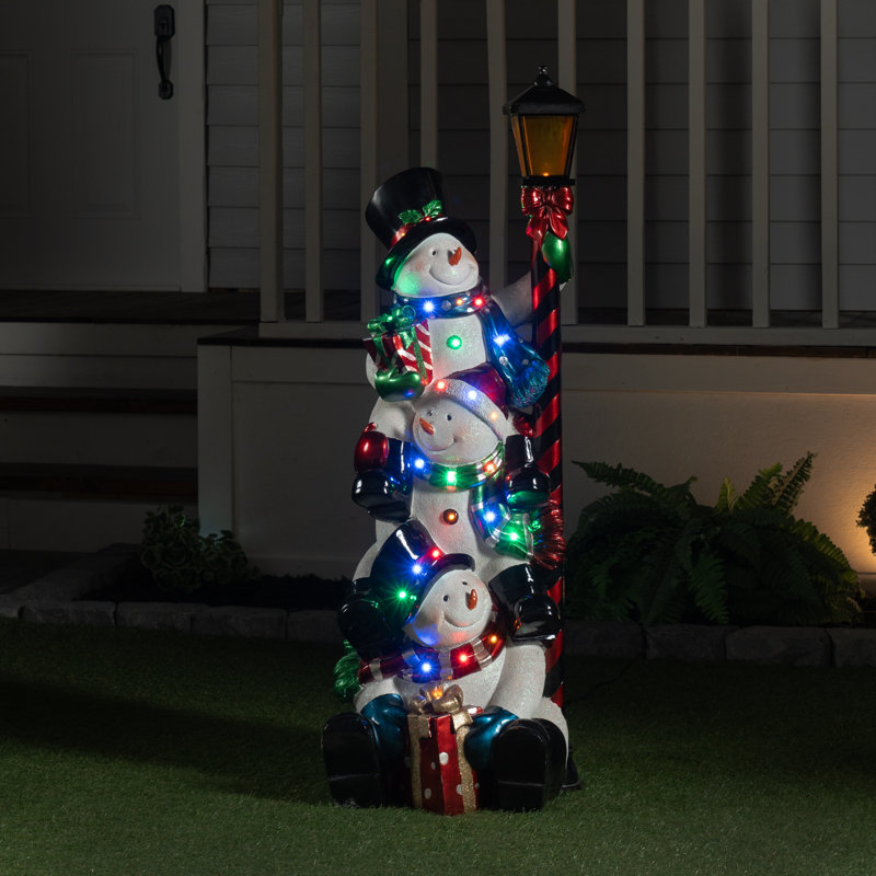  Stacking Snowmen Lamp Post with LED