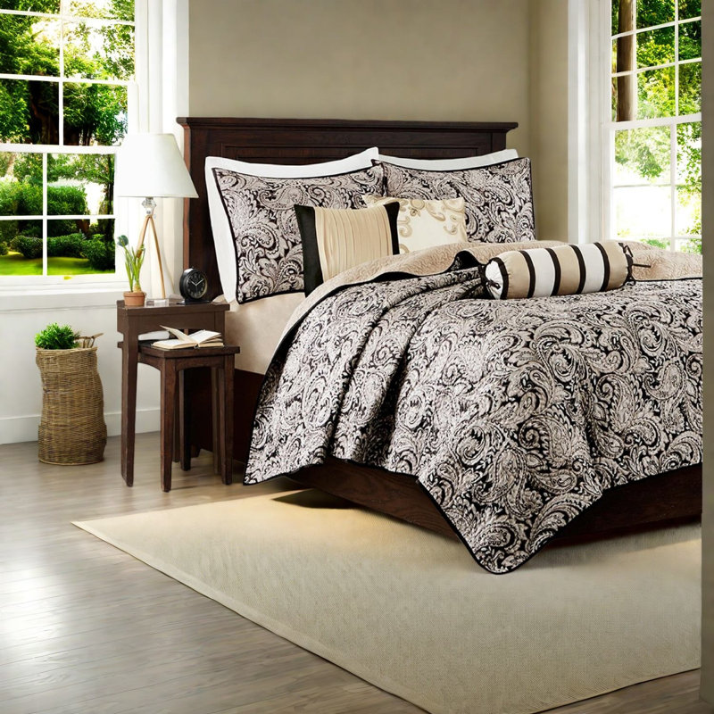 Ensemble de literie matelassé 6 pièces élégant, confort en coton, décor classique