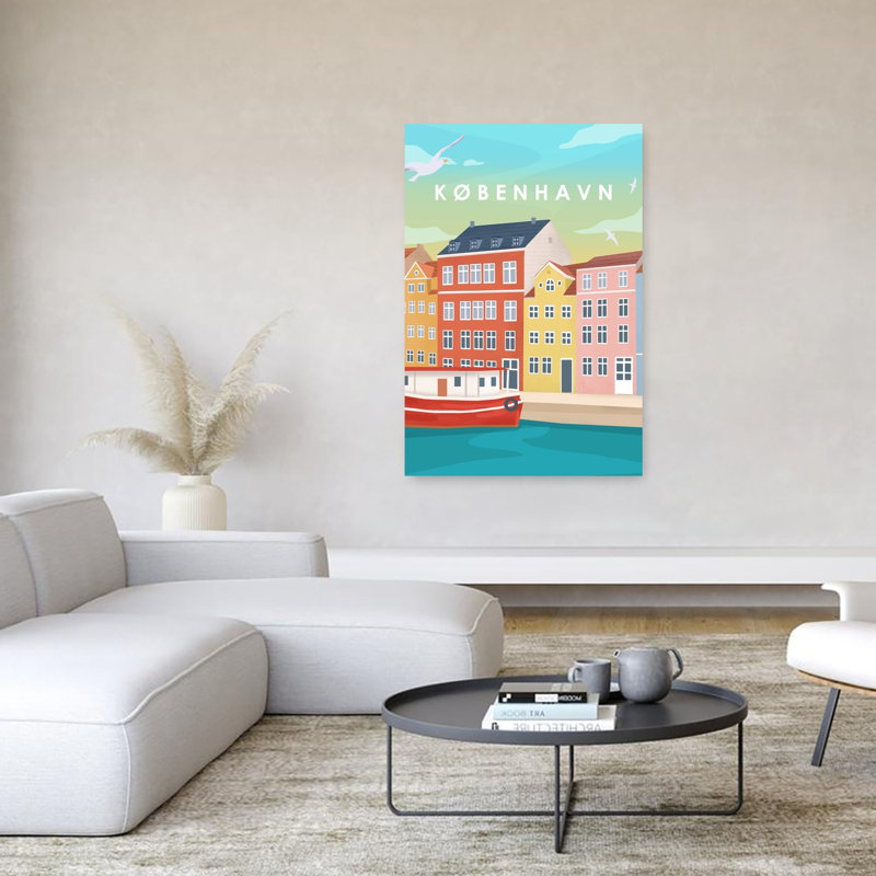 Copenhagen Colorful Vibrant Abstract Seagull Architecture City Wall Art Print, 152.4cm H x 101.6cm W