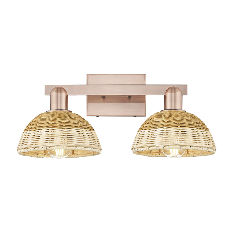 Ciesla - Luminaire pour salle de bain 4 lumières avec abat-jour natté, H 11,25 po x l 16 po x P 8 po, Cuivre antique