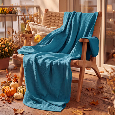 Bedsure 100% Cotton Muslin Blanket, Twin XL, 4-Layer Lightweight Summer Blanket for Dorm, Couch & Everyday Comfort, Teal, 200 GSM