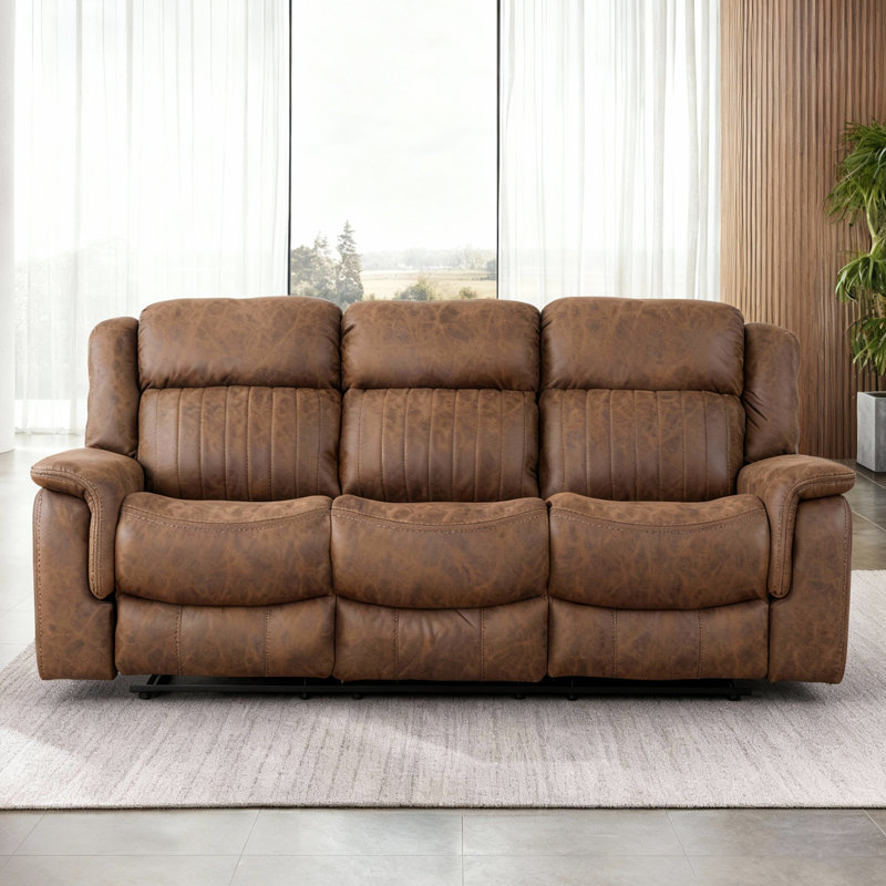 Canapé inclinable 87 po à trois places avec table rabattable 87 po, Brun