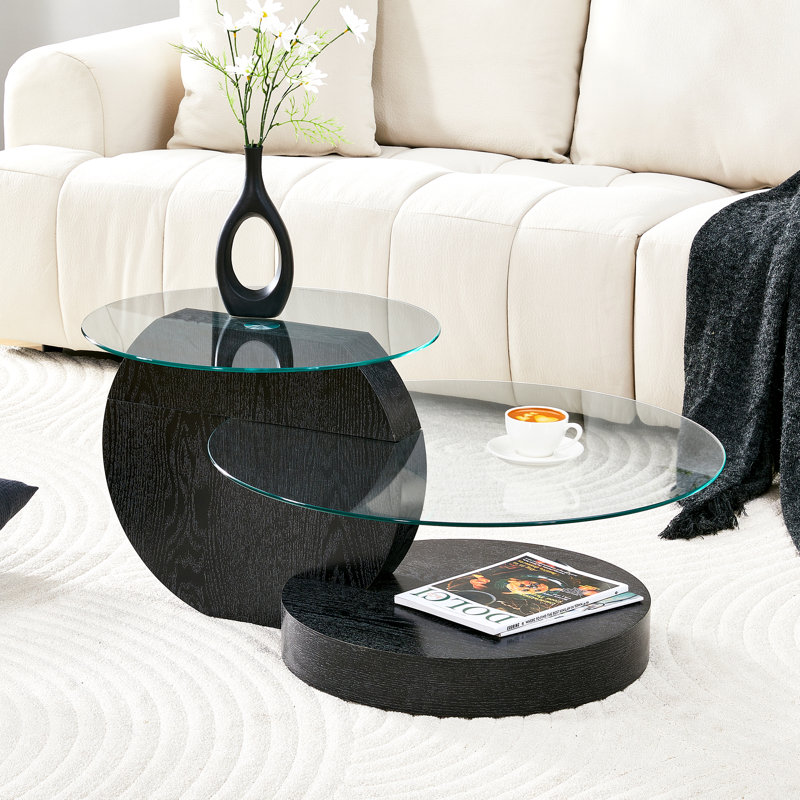 Table basse à plateau en verre, Noir, H 17 po x L 27,5 po x l 35,4 po