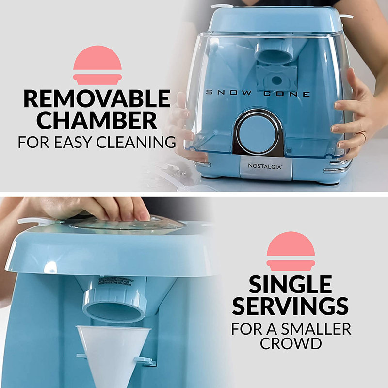 Nostalgia Countertop Snow Cone Party Station Makes 30 Icy Treats, Includes 2 Reusable Pump Syrup Bottles, 2 Plastic Cups, Ice Scoop, Blue