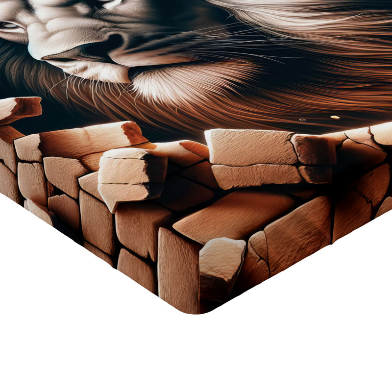 Drap-housse Ambesonne Lion_ Mur de briques et pose classique_ Gingembre noix de coco, Grand